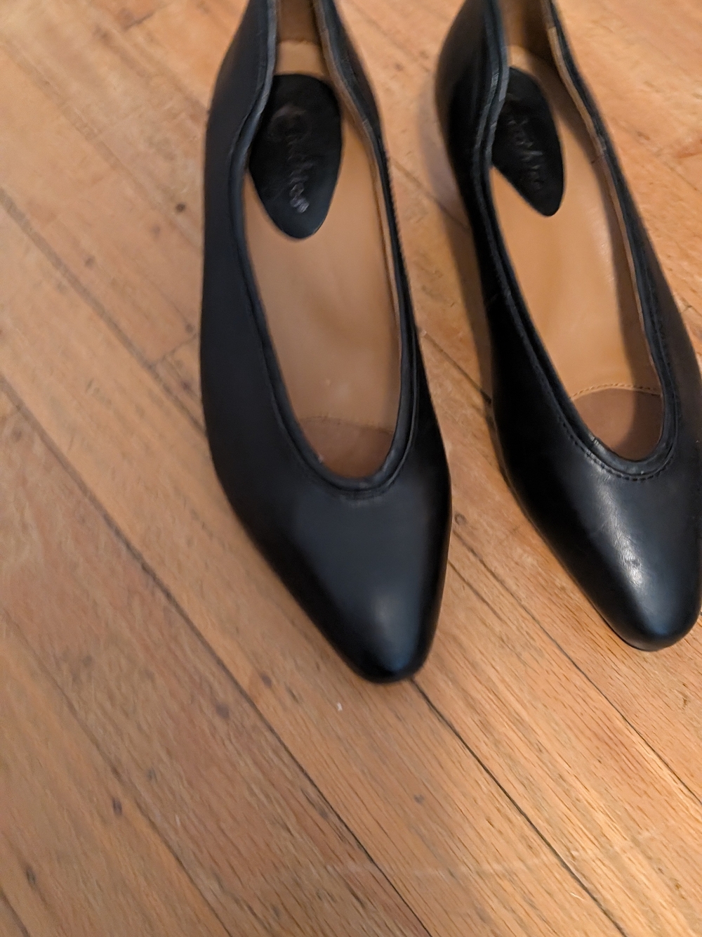 Earthies Black Pointed Toe Leather Heels